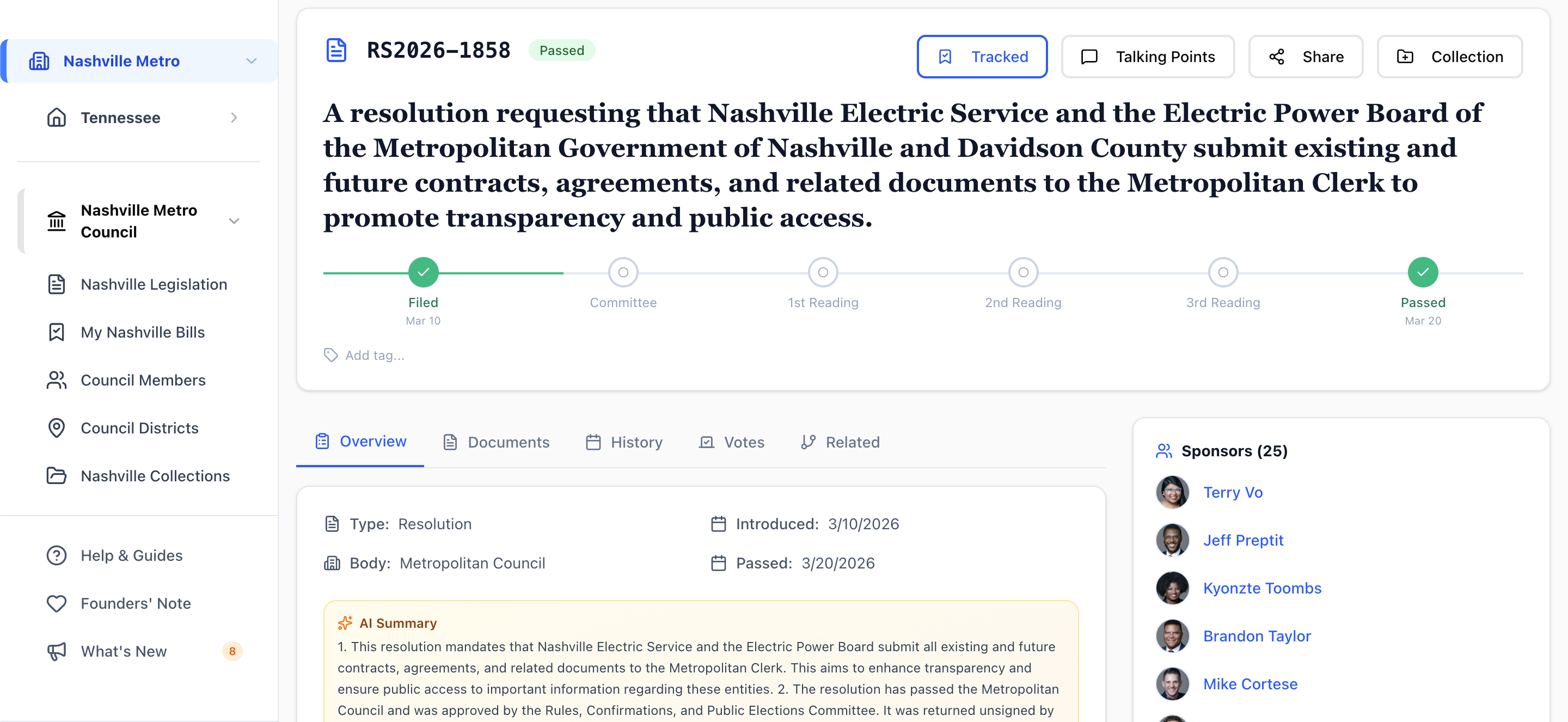 Search & filter legislation
